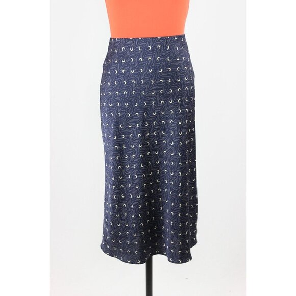 NWOT Aritzia BABATON Navy Blue Moon Printed Satin Midi Slip Skirt, Size 00 - Picture 2 of 13